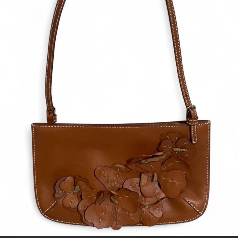 Vintage Celine Floral Appliqué Leather Pochette Shoulder Bag - Picture 2 of 8